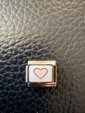Pink Heart Italian Charm Link | Silver Tone | Enamel Heart Charm